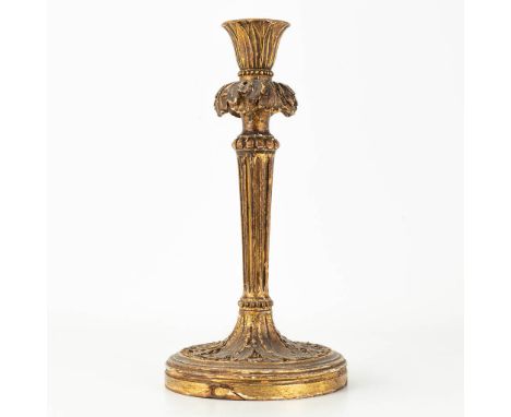 An antique candlestick made of sculptured wood, the second half of the 19th century. (27 x 14 cm)