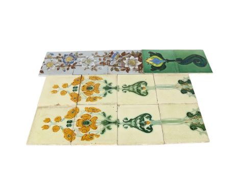 A group of Art Nouveau style ceramic tiles, with various floral patterns, largest 15cm 