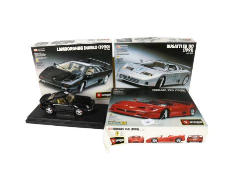 BURAGO - Lamborghini Diablo (1990) 1/18 scale model, Bugatti EB110 (1991) 1/18 scale model, Ferrari F50 (1995) 1/18 scale mod