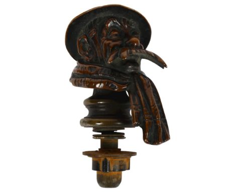 An early 20th century cast-bronze car mascot "Old Bill", his helmet signed Bruce Barnsfather, with original fixings, fixings 