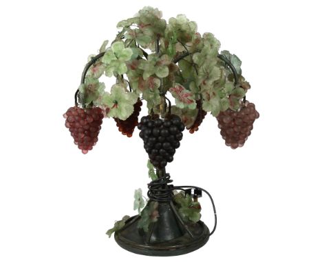 A Vintage Murano, Art glass table lamp, with 6 grape cluster arms and green leaf mounts, overall height 66cmSeveral of the le