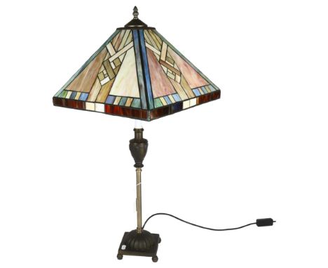 A Tiffany style table lamp with coloured leadlight glass shade, height 80cm 