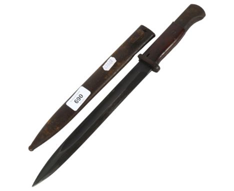 Antique Solingen bayonet in metal scabbard, 37.5cm 