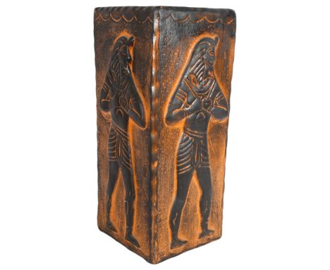 An Egyptian style terracotta stick stand, height 50cm, width 20cm, length 20cm 