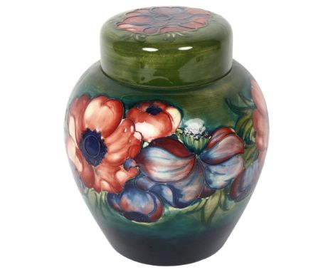 MOORCROFT - a tube-lined Anemone decorated ginger jar and cover of large size, signed to the base, with Moorcroft paper label