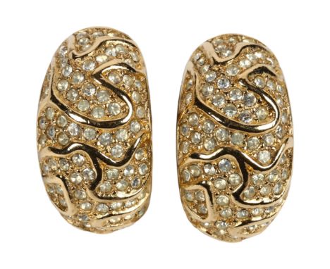 A pair of Vintage Christian Dior gold plated and paste set half hoop design earrings, stamped Dior 