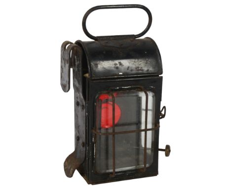 An Antique carriage lamp with red bull's eye lens, height 23.5cm 