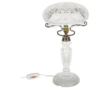 A cut-glass "mushroom" table lamp, height 47cmThe light fitting will need rewiring 