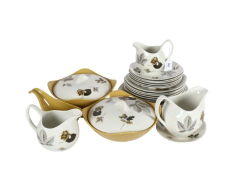 A Midwinter dinner service, "Nuts In May" designed by John Russell in 1962, including a graduated set of 3 jugs 