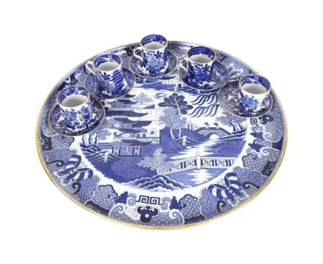 A large Victorian Copeland blue and white circular breakfast tray "II Temples", diameter 44cm, together with a set of 5 Copel