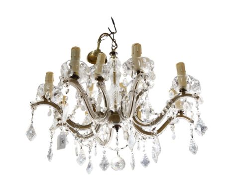 An 8-branch 2-tier brass and glass lustre chandelier, drop 48cm 