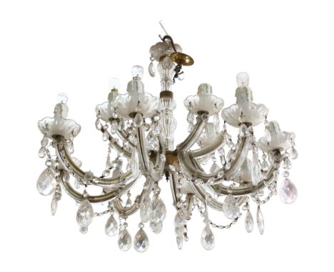 An 8-branch 2-tier brass and glass lustre chandelier, drop 56cm (WITH THE OPTION TO BUY THE FOLLOWING LOT) 