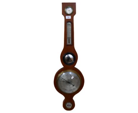 An aneroid wall barometer with thermometer and hydrometer, 89cm 