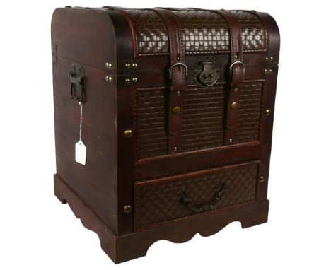 A reproduction trunk with studded decoration and drawer under, H45cm, W36cm 