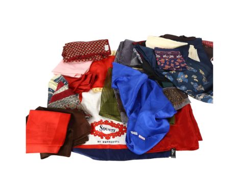 A Vintage silk scarf "Society" by Burberrys, a blue Liberty's silk scarf, and various other scarves 