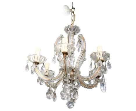 A 6-branch brass and glass lustre chandelier, drop 47cm 