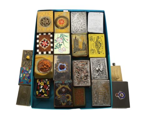 A collection of Vintage matchbox covers, including cloisonne etc 