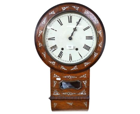 A Regency oak-cased drop-dial wall clock with inlaid mother-of-pearl (A/F), height 67cm 