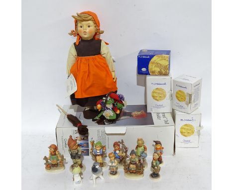 A boxed Hummel doll, and 11 small Hummel and Goebels figures, 4 boxed