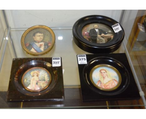 Two late 19th / early 20th century portrait miniatures, depicting a colourful handpainted young lady to one panel and a simil