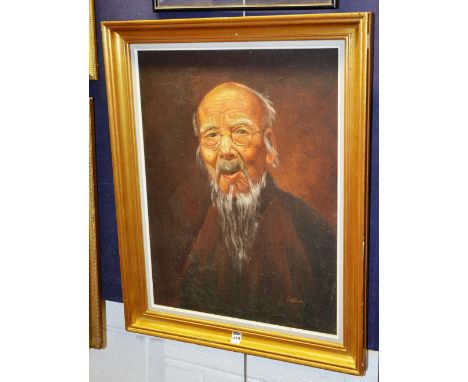 Eastman (Chinese)
'Portrait of Qi Baishi'
Oil on canvas, signed bottom right, 60 x 45cm