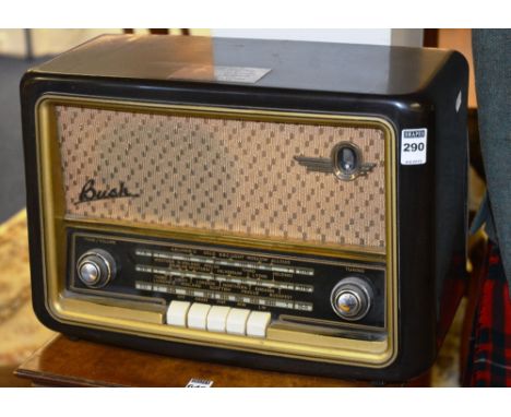 A vintage Bush radio, with plated presentation label to top, 29cm high x 41cm wide