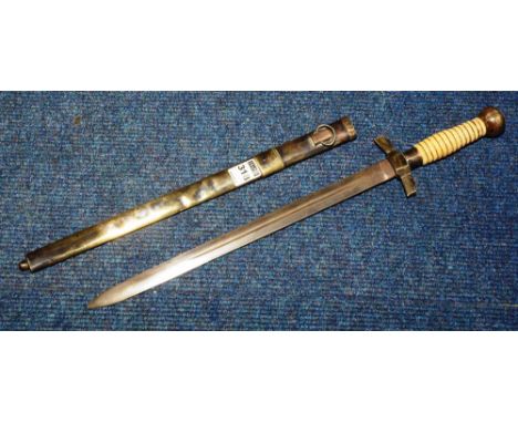 A 19th century midshipman's dirk, possibly Continental, with circular metal pommel and bone handle, with scabbard, blade 36cm