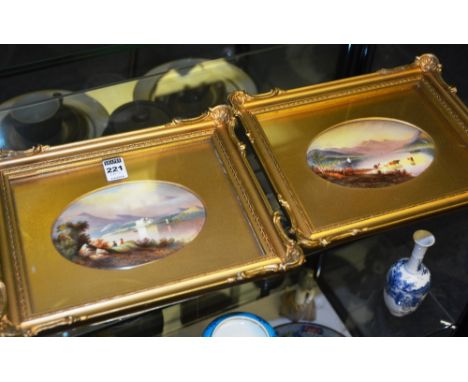 A pair of Paragon ceramic wall plaques, handpainted by F Micklewright, depicting Loch Lomond and Kilchurn Castle, Loch Awe, n