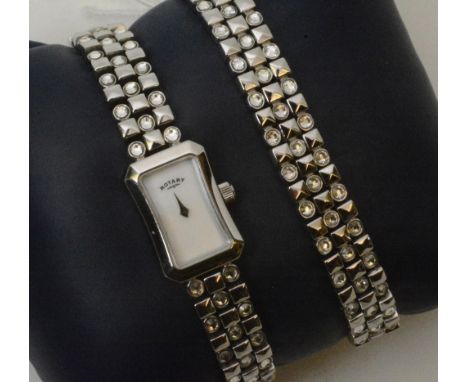 Lady's Rotary wristwatch, on a white metal paste set strap, together with a matching bracelet, in box