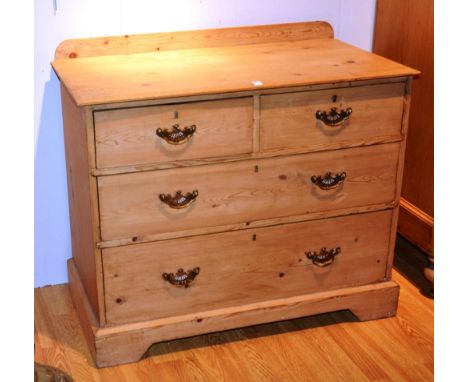 A 19th century pine chest of drawers, with two short over two long graduated drawers, raised on bracket supports, 80cm high x