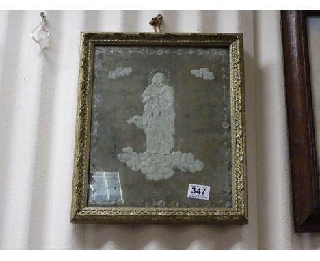 18/19th C etched mirrored portrait of a saintly figure