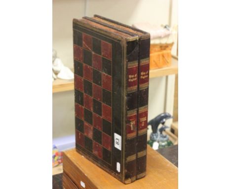 Vintage Chess / Backgammon Folding Games Board Box in the form of a Book together with boxwood and ebony backgammon pieces