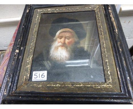 Gilt & ebonised framed oil painting portrait of a bearded elder