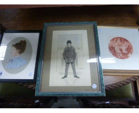 Oscar Larum, pen & ink and watercolour cartoon 'Dr Vernon, North Street Club' signed and dated 1900.  Also 'Terracoto' Baxter