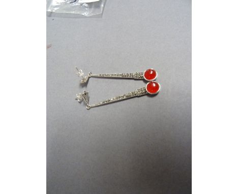 Pair of silver and marcasite and enamel Art Deco style earrings