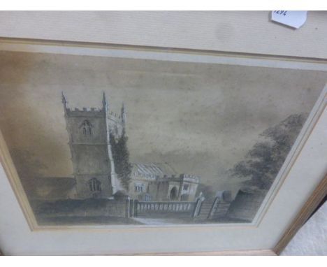 19th C pencil and chalk sketch entitled Hampton Church upon Bath signed G Pearson and one other 19C pen and wash rural scene 