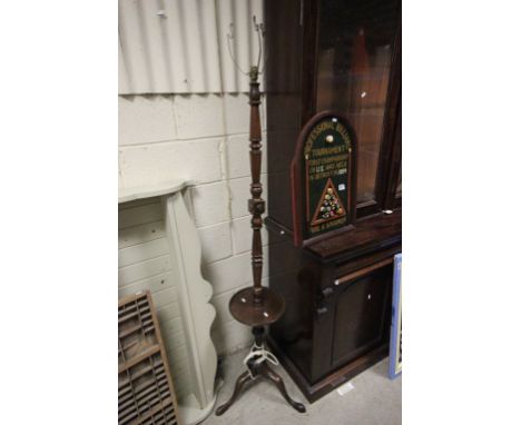 Turned Mahogany Standard Lamp with Drinks Shelf and raised on Tripod Legs