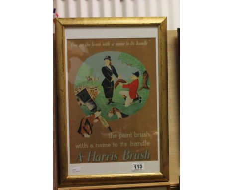 An original advertising poster for Harris paint brushes, depicting a hunting scene   