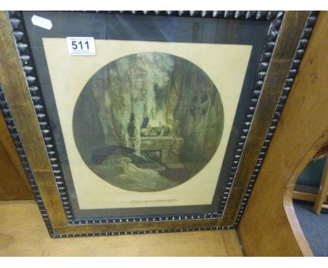 An ornate gilt framed erotic print portrait of a lady in her boudoir 