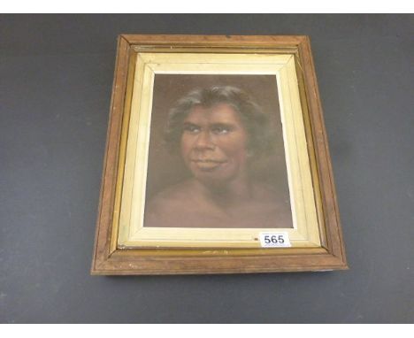 An oil painting portrait of an Indigenous Aboriginal Man and a framed oil on canvas of rural scene with thatched cottages and