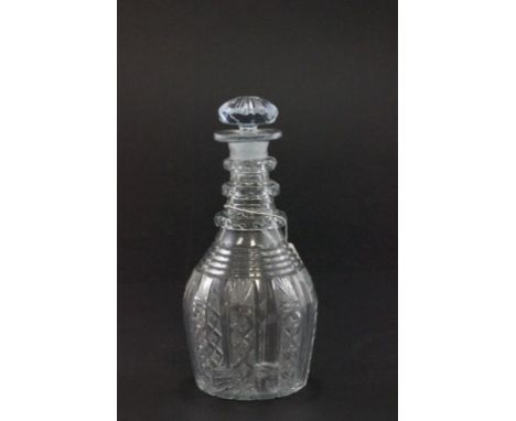 A French cut glass decanter with light blue colour throughout, circa 1830