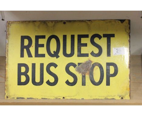 Vintage Enamel Sign ' Request Bus Stop '