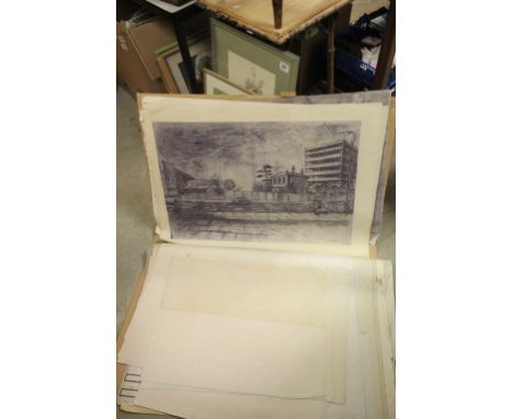 A collection of unframed prints, including some architectural examples 