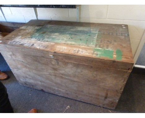 A large teak travelling trunk, with a hinged top