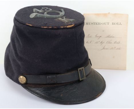 US CIVIL WAR PERIOD UNION INFANTRY FORAGE CAP W/ VERBAL ID & MUSTER ROLL, this belonged to Private George Aleshire of the 43r