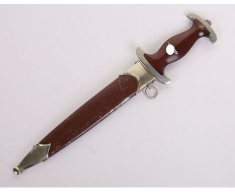 THIRD REICH SA DRESS DAGGER WITH INTERESTING DECAL LABEL FOR GAU WESTFALEN, nice example with wooden grip retaining nickel si