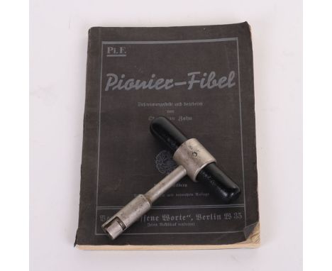 WW2 GERMAN WEHRMACHT PIONEERS HAND BOOK & A DETONATOR HANDLE, the manual is 139 pgs. & is full of countless interesting diagr