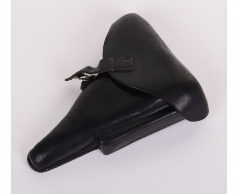 WW2 GERMAN WAFFEN-SS / POLICE LUGER PISTOL HOLSTER, black leather luger pistol holster with the original leather securing str