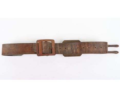 US CIVIL WAR UNION DRUMERS CROSS BELT STRAP W/ STICK HOLDER, a 2” wide heavy duty brown leather belt has a large 3” x 3 ¼” op