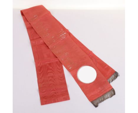 THIRD REICH DEUTSCHE ARBEITSFRONT (D.A.F) FUNERAL SASH, fine full length salmon rayon silk funeral sash with silk circular em